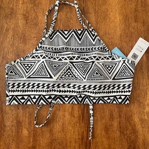 Cupshe bikini black and white halter top with teal high waist bottom sz xxl